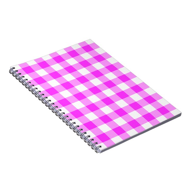 Pink and White Gingham Pattern Spiral Notebook (Right Side)