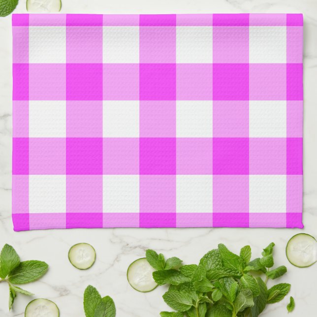Pink and White Gingham Pattern Tea Towel (Folded)