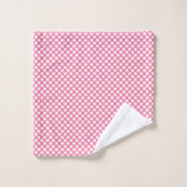 Pink and white gingham-patterned towels  (Wash Cloth)