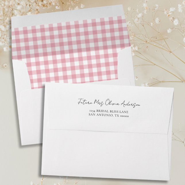 Pink and White Gingham Plaid Addressed Envelope (Creator Uploaded)