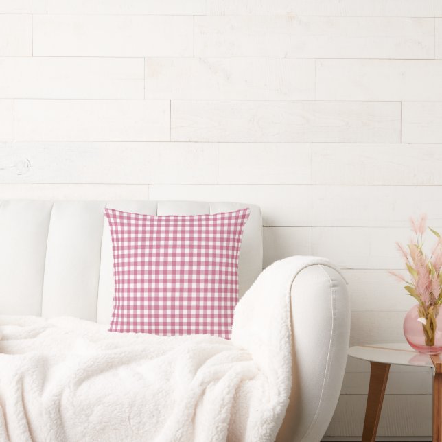 Pink and White Gingham Plaid Chequered Pattern  Cushion (Couch)