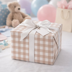 Pink and White Gingham Plaid Chequered Pattern Wrapping Paper