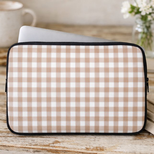Pink and White Gingham Plaid Country Pattern Laptop Sleeve (A lap top bag with a pink & white gingham pattern.)