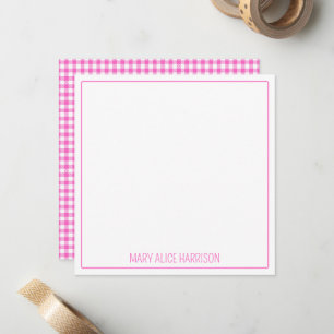 Pink and White Gingham Plaid Personalised Card