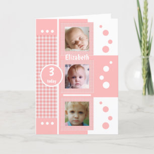 Pink and white gingham plaid photo any age kids card