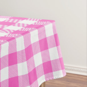 Pink and White Gingham Plaid Tablecloth