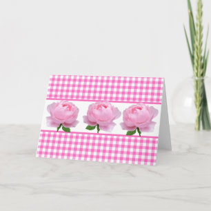 Pink and White Gingham Rose Blank Inside Card