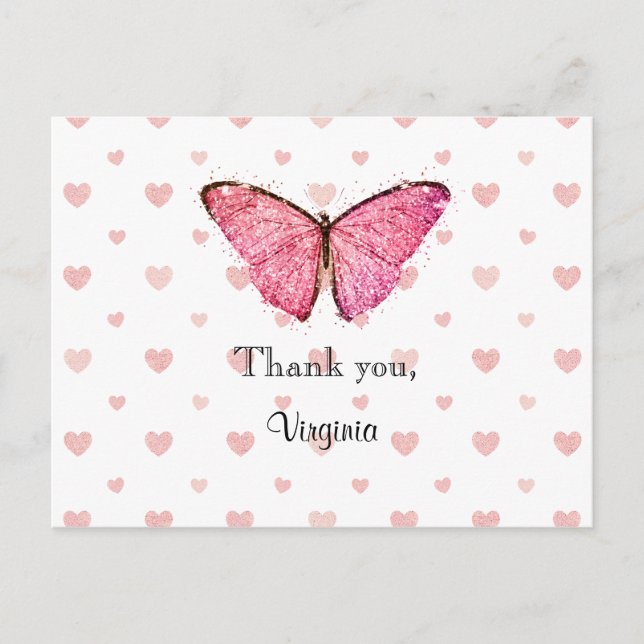 Pink and White Glitter Thank You template Postcard (Front)