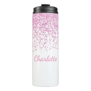Pink and White Glittery Custom Thermal Tumbler