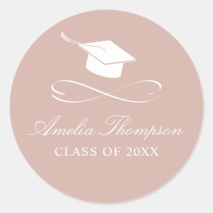 Pink and White Graduation Classic Round Sticker