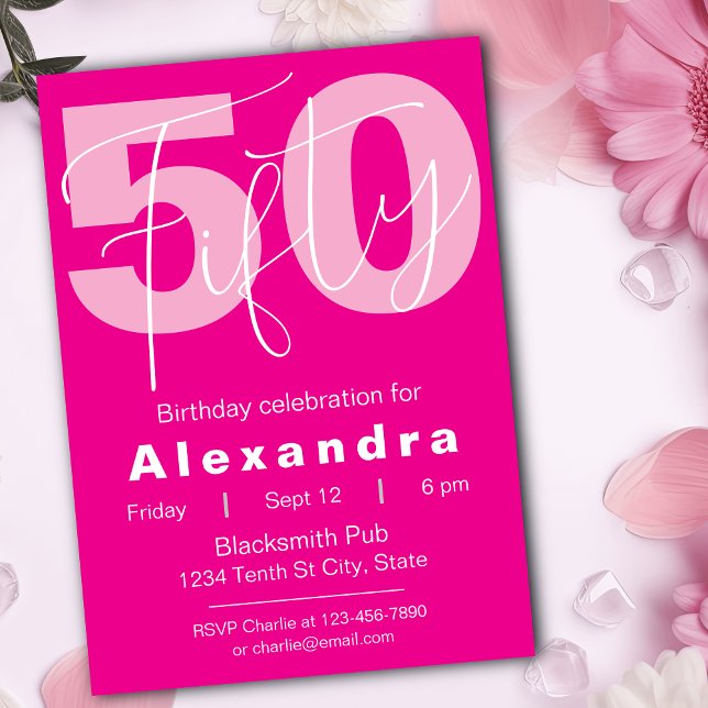Pink And White Happy 50th Birthday Celebration Invitation (Creator Uploaded)