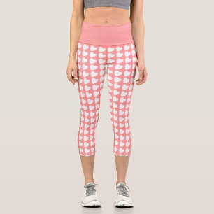 Pink and White Heart Pattern Girly Capri Leggings