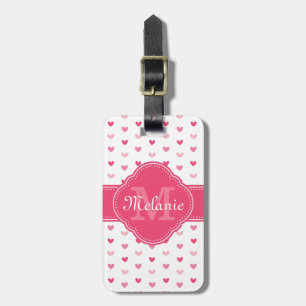 Pink and White Heart Pattern with Monogram Luggage Tag