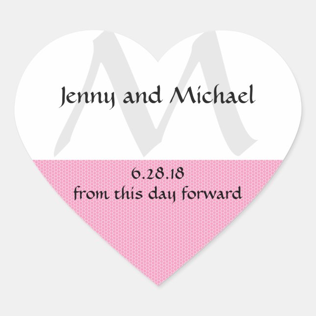 Pink and White Heart-Shaped Wedding Cake Box Seals (Front)