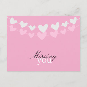 Pink and White Hearts Missing You Postcard