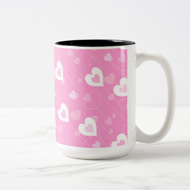 Pink and White Hearts Pattern Coffee Mug (Right)
