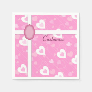 Pink and White Hearts Pattern Napkins