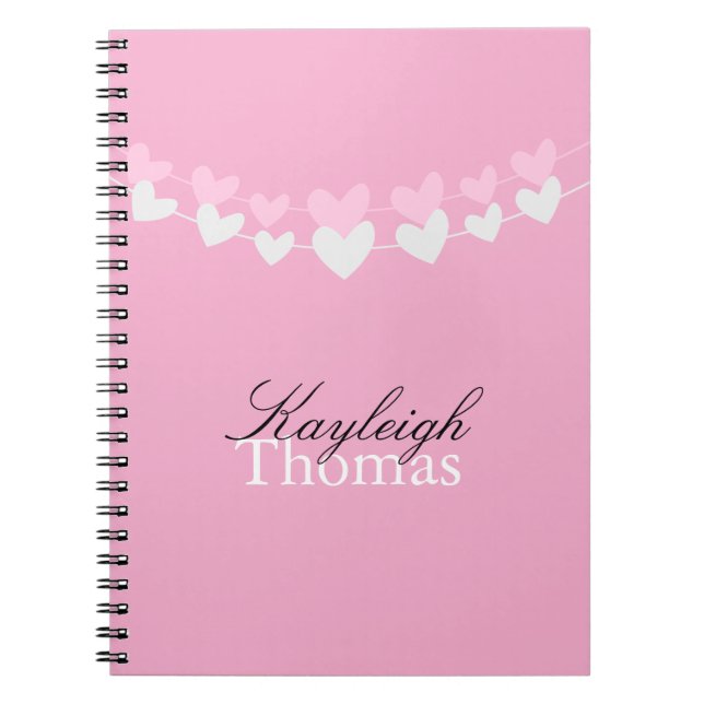 Pink and White Hearts Personalised Notebook (Front)