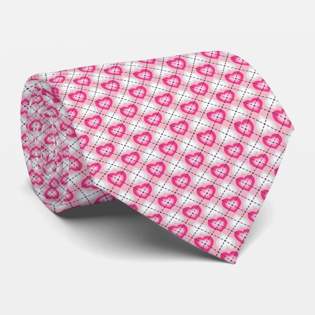 Pink and White Hearts Tie (Rolled)
