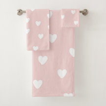 Pink and White Hearts Towel Set