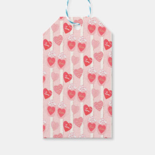 Pink and White Hearts, White Streamers  Gift Tags