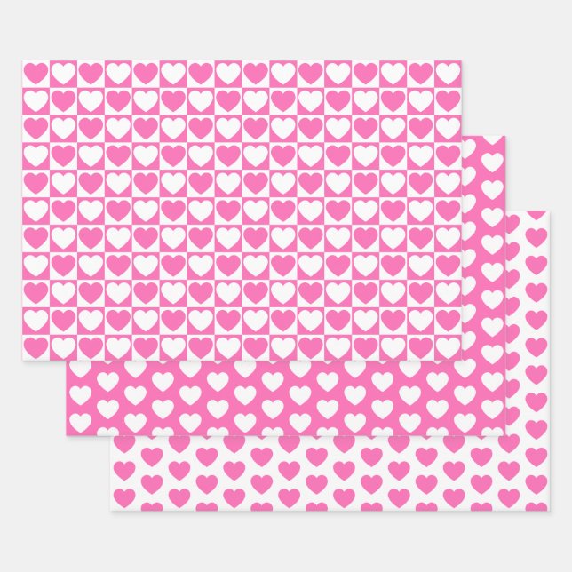 Pink and White Hearts Wrapping Paper Sheet (Set)