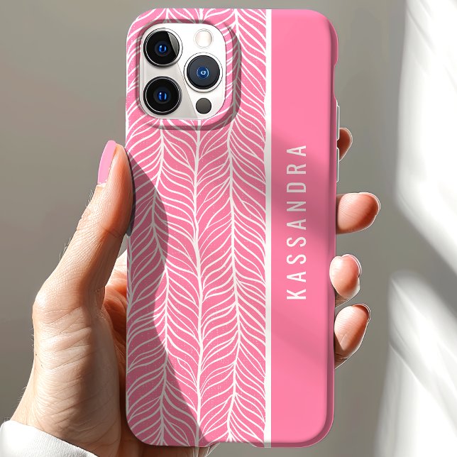 Pink And White Herringbone Personalised Name Case-Mate iPhone Case (Creator Uploaded)