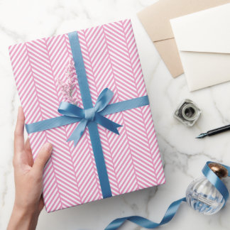Pink and White Herringbone Wrapping Paper