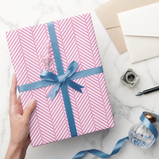 Pink and White Herringbone Wrapping Paper (Gifting)