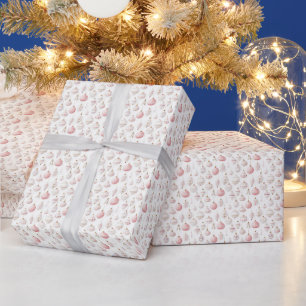 Pink and White Holiday Ornaments Christmas Wrapping Paper