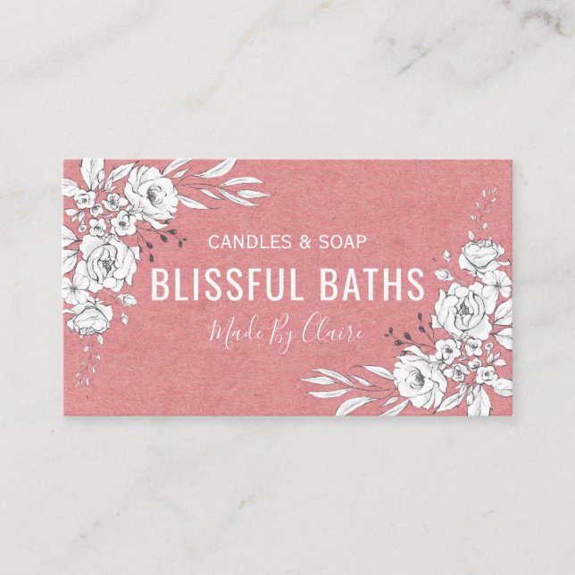Pink And White Homemade Soap And Candle Business Card (Front)