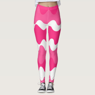 Pink and white horizontal waves pattern leggings
