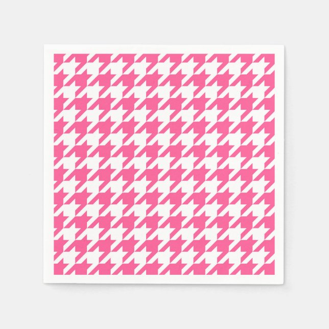 Pink and White Houndstooth Check Napkin (Front)