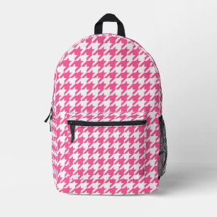 Pink and White Houndstooth Check Printed Backpack