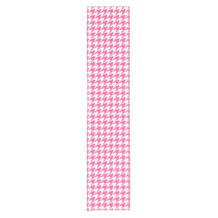 Pink and White Houndstooth Check Short Table Runner