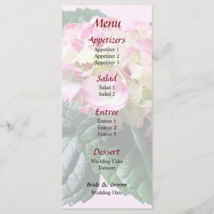Pink and White Hydrangea Wedding Menu