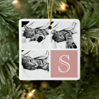 Pink and White Instagram Photo Collage Monogram Ceramic Ornament