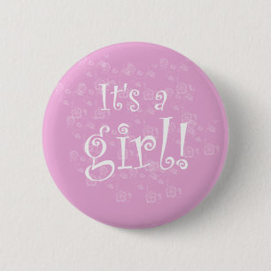Pink and White It's a Girl 6 Cm Round Badge