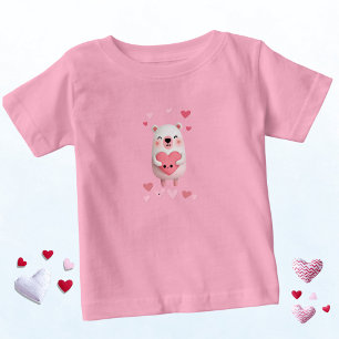 Pink and White  Kawaii Polar Bear with Hearts Baby T-Shirt