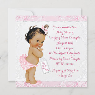 Pink and White Lace Ethnic Girl Baby Shower Invitation