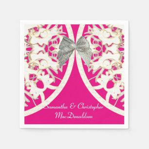 Pink and white lace paper cut damask wedding napkin