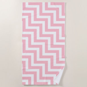 Pink and White Large Diagonal Chevron Stripes Beach Towel
