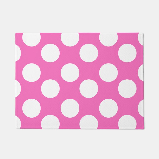 Pink and White Large Polka Dot Doormat (Front)
