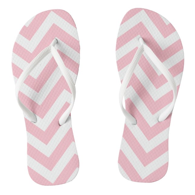 Pink and White Large Size Chevron Stripes Jandals (Footbed)