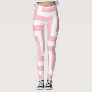 Pink and White Large Size Diagonal Chevron Leggings