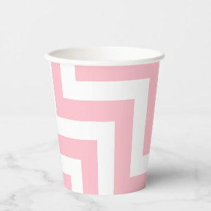 Pink and White Large Size Diagonal Chevron Stripes Paper Cups