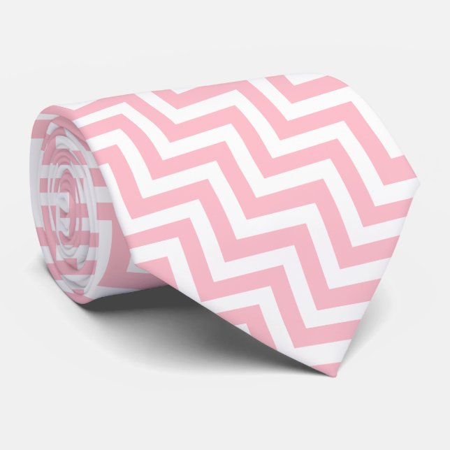 Pink and White Large Size Diagonal Chevron Tie (Rolled)