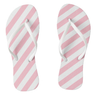 Pink and White Large Size Diagonal Stripes Jandals