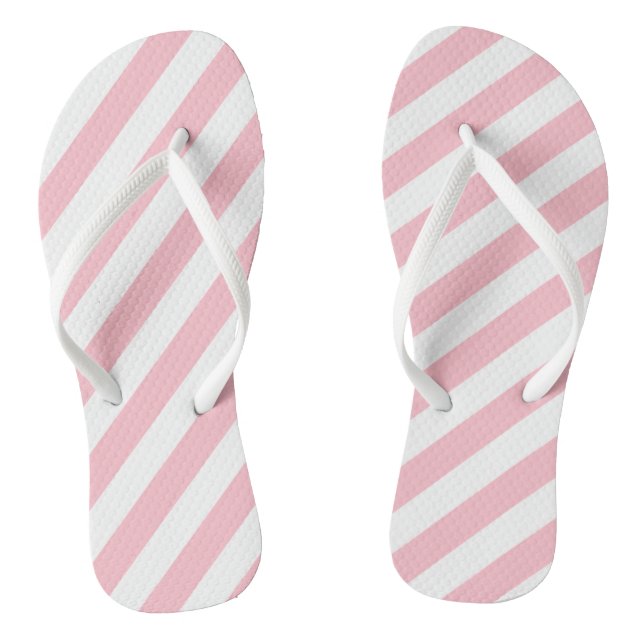 Pink and White Large Size Diagonal Stripes Jandals (Footbed)