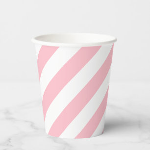Pink and White Large Size Diagonal Stripes Paper Cups
